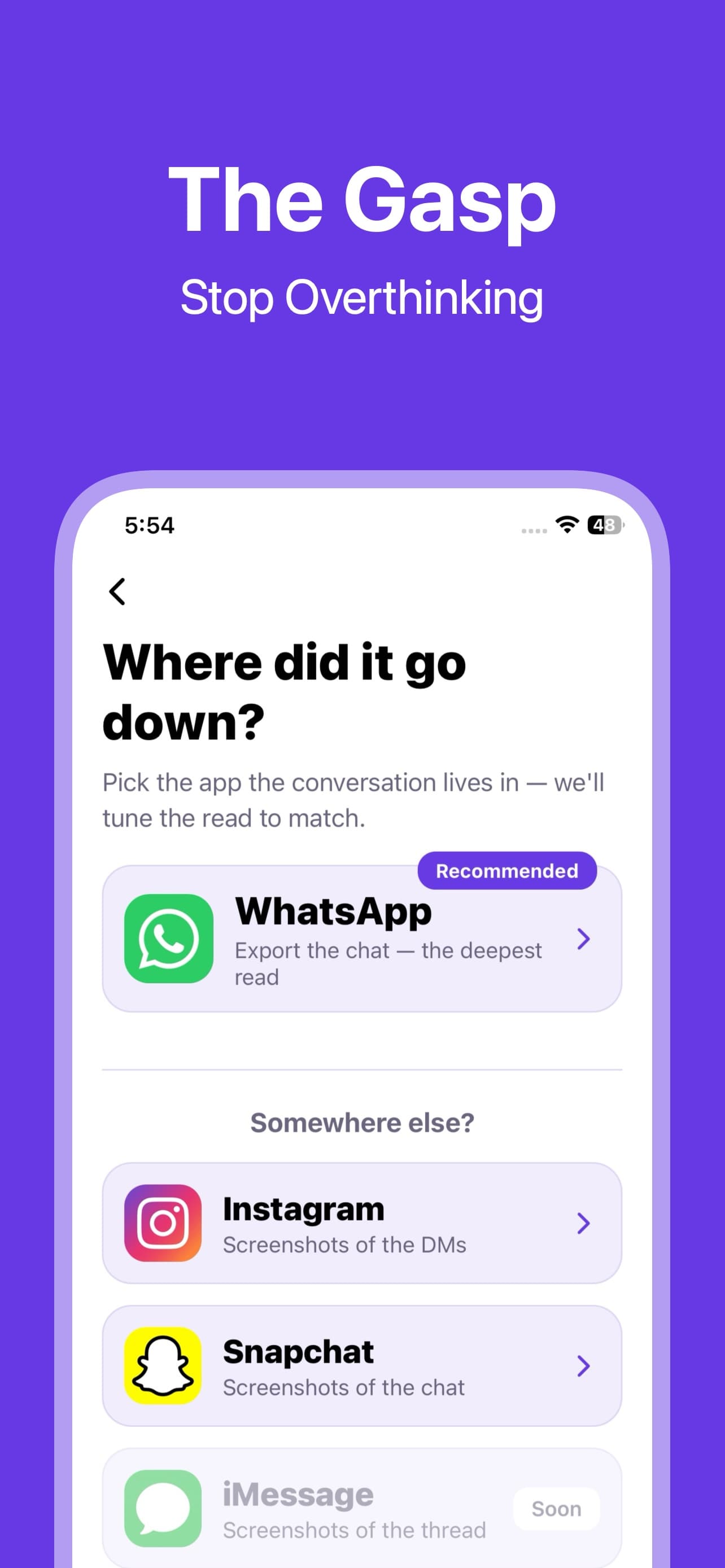 Choose a messaging platform to analyze in The Gasp